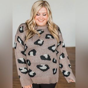 Plus Size Leopard Knitted Sweater
